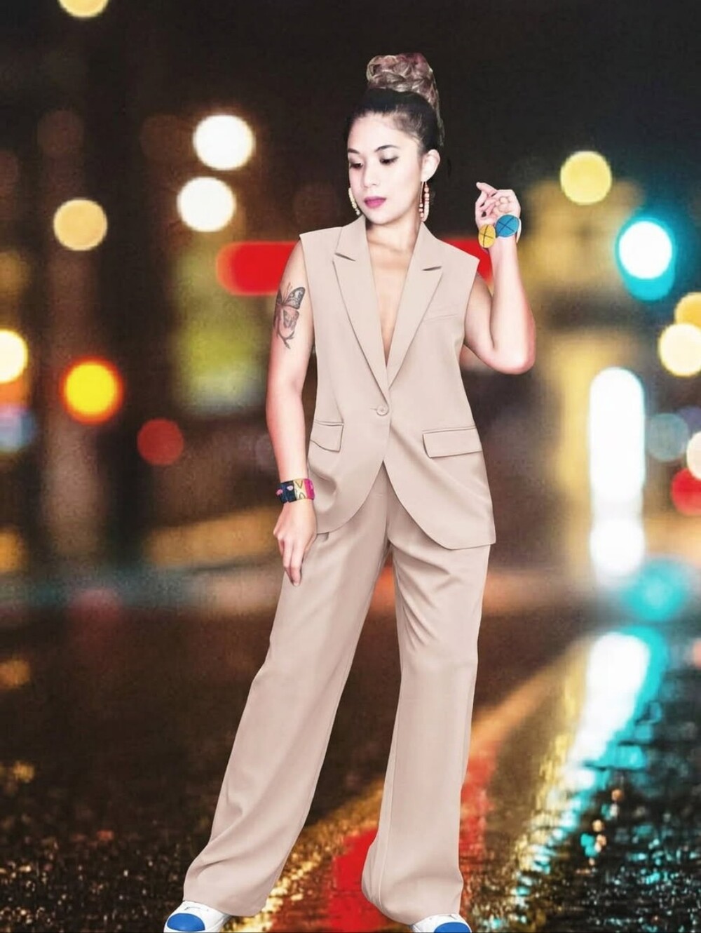2pcs Stylish Elegant Sleeveless Vest & Wide-Leg Pants Set in Beige